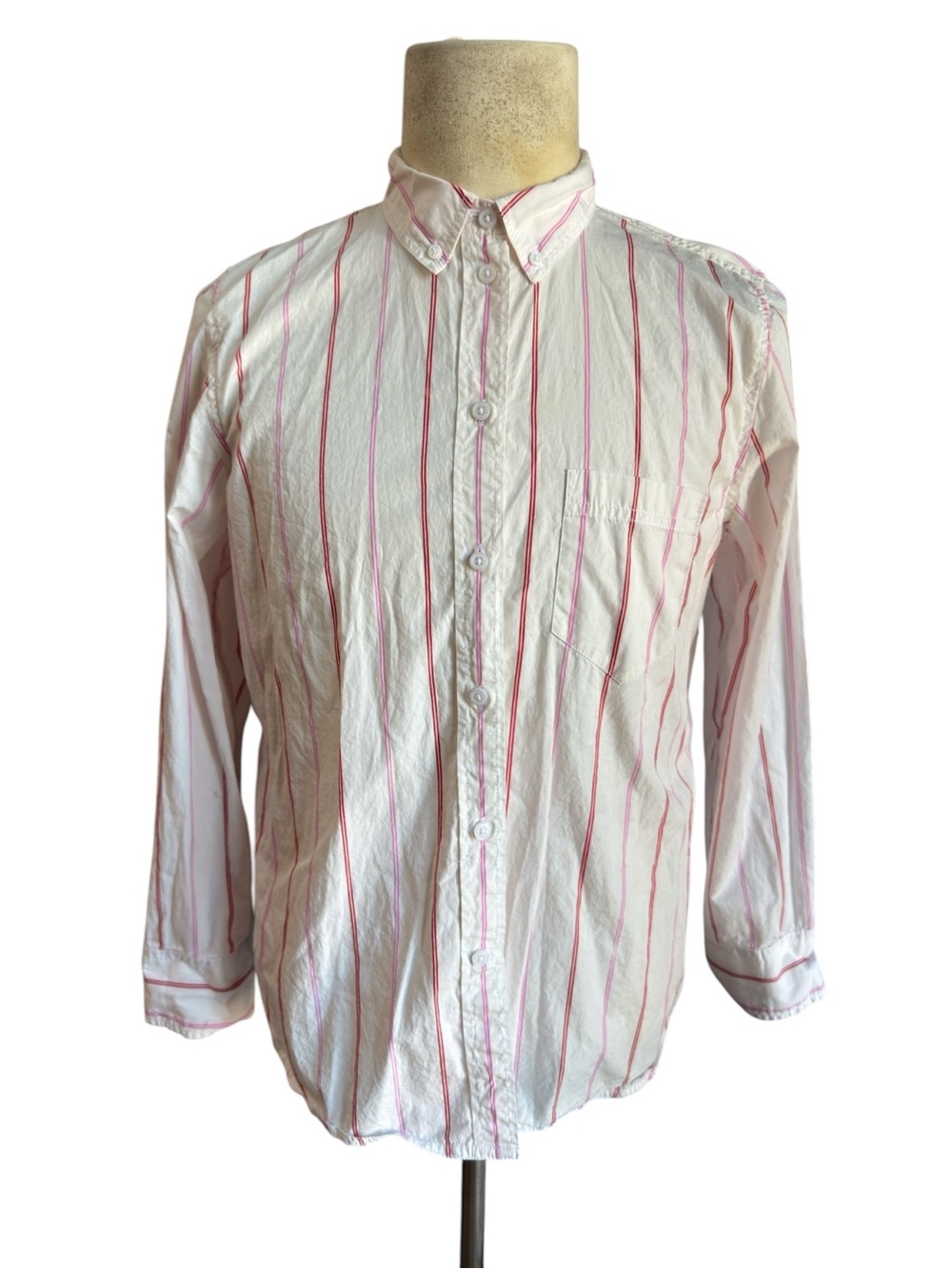 J. Crew White Button-Down Shirt with Pink Stripes